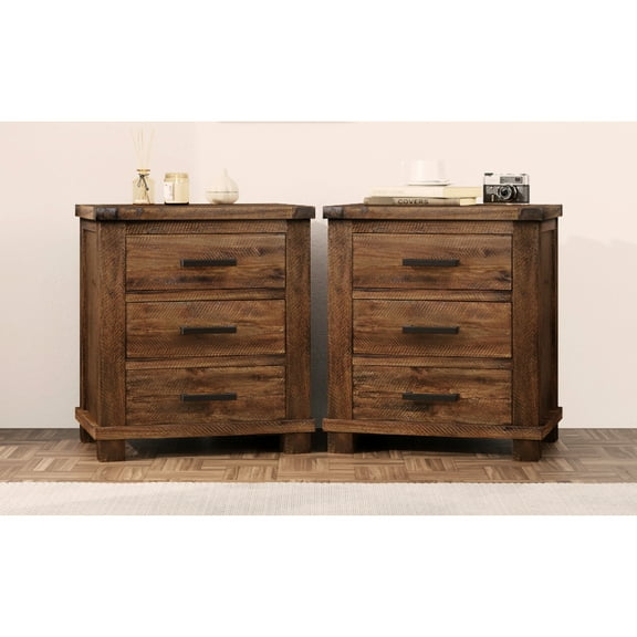 3 Drawer Bedroom Nightstand In Reclaimed Solid Wood, Natural Look Pine Wood Nightstand, Rustic Decor, Drawers