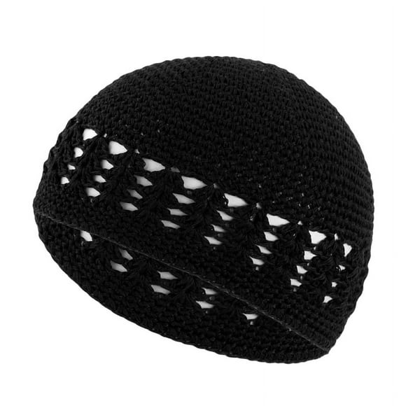 New Kufi Cap Solid Cotton Women Men Prayer Hats Islamic Islamic Beanie Kufi Hats Crochet Handmade Winter Keep Warm Accessories black One Size