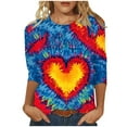 thumbnail image 2 of VgaVtl Valentines Day T-Shirt Women 3/4 Sleeve Pink Ladies Tops Casual Holiday Loose Tie-Dye Pullover Tops, 2 of 5