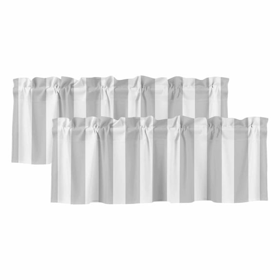 Grey Striped Curtain Valances for Windows, Kitchen Valance Window Treatments Panel 2 Pack, Modern Farmhouse Gray White Stripes Rod Pocket Short Curtains for Bathroom Bedroom 42 x 12 Inch