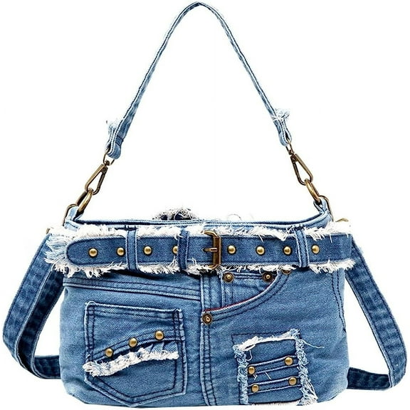 Kukuzhu Denim Crossbody Bag for Women Large Tote Hobo Bag Fashion Shoulder Bag Handbags Designer Denim Canvas Crossbody Bag
