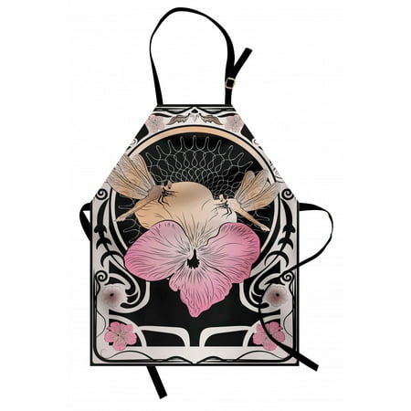 

Dragonfly Apron Petunia Flower in Pinkish and Pastel Colors Art Nouveau Ornament Corners Unisex Kitchen Bib with Adjustable Neck for Cooking Gardening Adult Size Multicolor by Ambesonne
