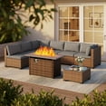 thumbnail image 5 of Noelse 8-Piece Patio Furniture Set with 50,000 BTU Propane Fire Pit Table, PE Rattan Outdoor Conversation Sectional Sofa Set, Grey, 5 of 9