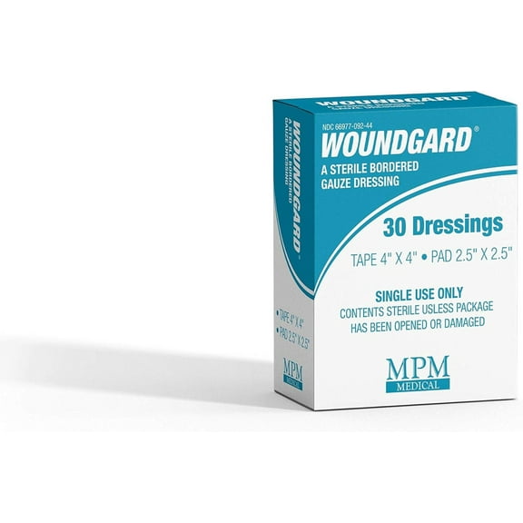 WoundGard Bordered Gauze Dressing 4" x 4" (Pad 2.5"x2.5"), Sterile, Carton of 30ea