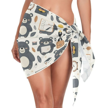 Beach Mini Dress Bears Bag Notebook Clock Leaf Swimsuit Coverup for Women Swimwear Cover Ups Short Triangle Beach Skirt S