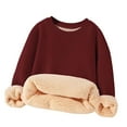 thumbnail image 4 of Dezsed Kids Crew Neck Sweatshirts Pullover Tops Winter Solid Color Adding Fleece Warmth Long Sleeved Hoodie For Kids 3-4 Years Wine, 4 of 6