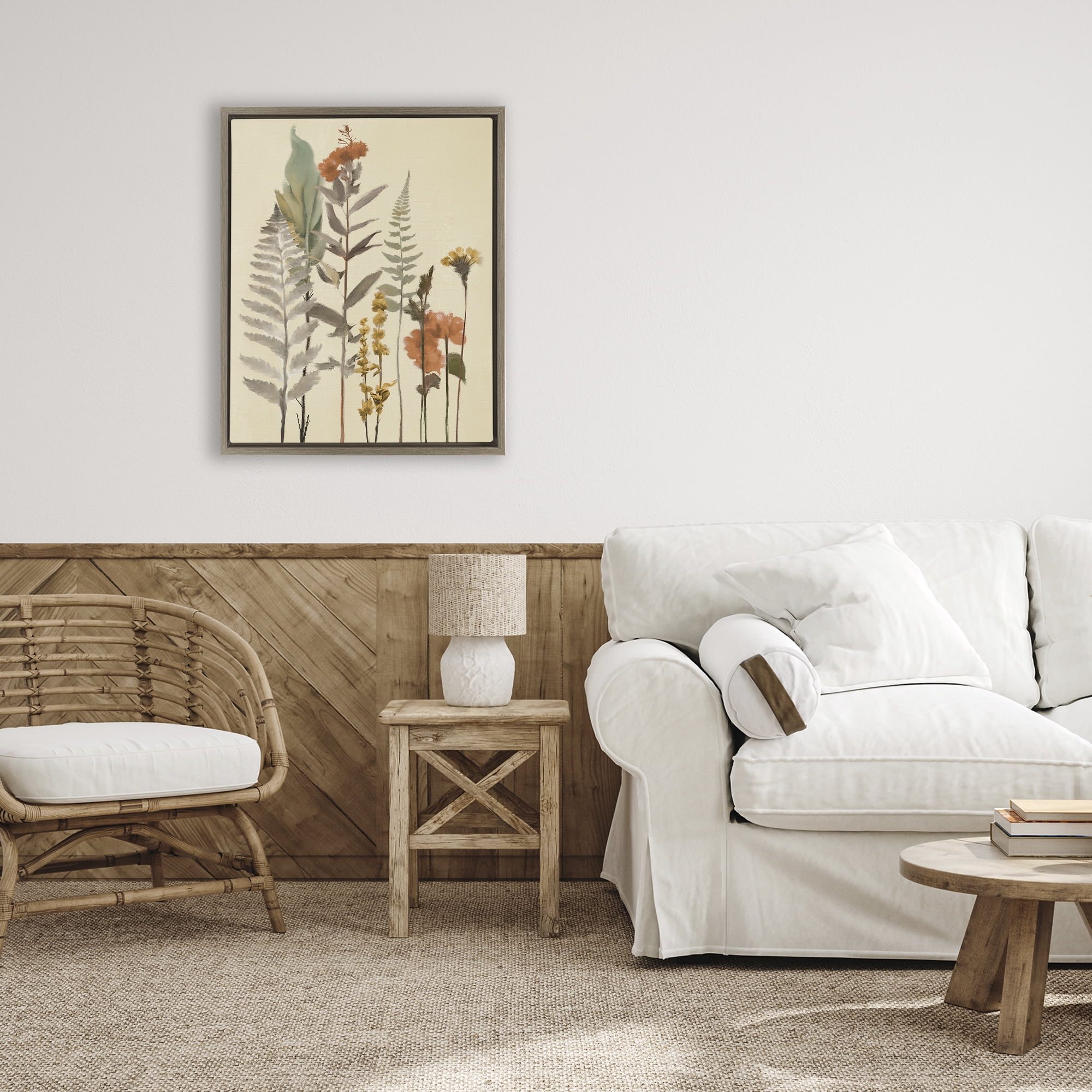 Stupell Industries Fall Botanicals and Ferns Brown Framed Floater Canvas Wall Art, design by Elizabeth Medley