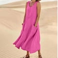 thumbnail image 2 of Women's Solid Color Linen Sleeveless Round Neck Pocket Casual Maxi Dress, 2 of 2