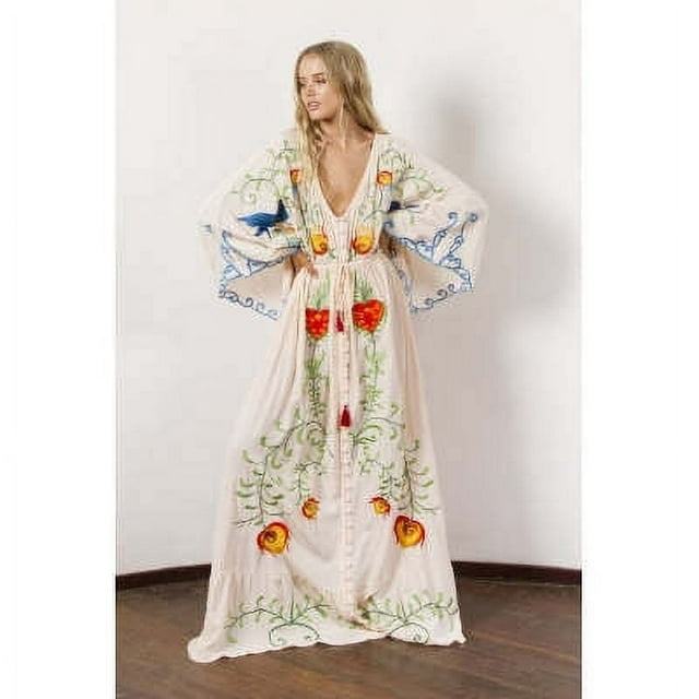 Robe Boho pour Femmes Manches Longues Taille à Cordon Robe Trapèze