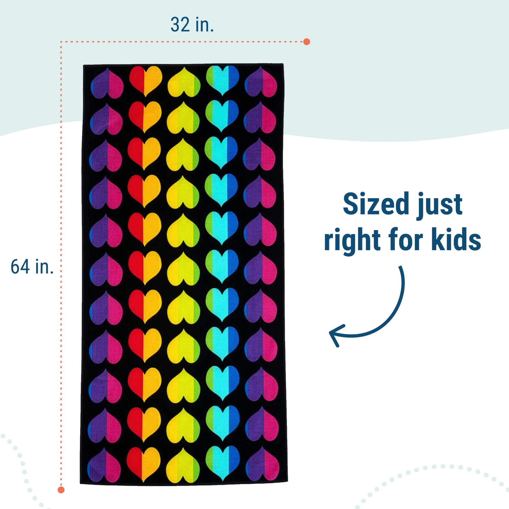 Wildkin Kids 100% Cotton Beach Towel for Boys and Girls (Rainbow Hearts)