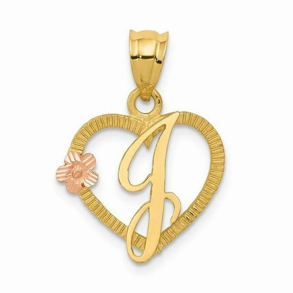 Finest Gold 14K Two-Tone Heart Letter J Initial Pendant