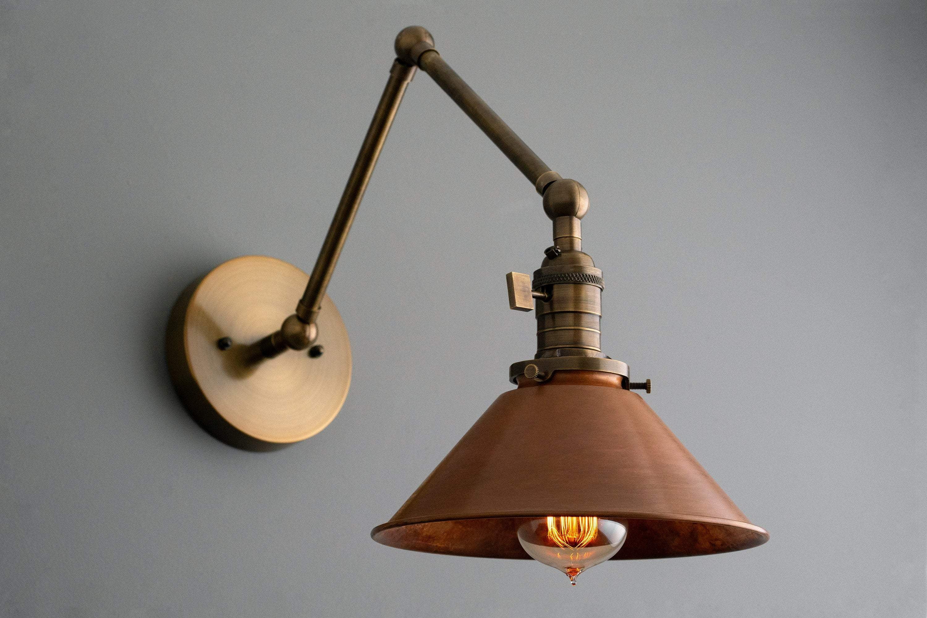 Brass/Black Single Shade Articulating Rustic Copper Wall Sconce ...