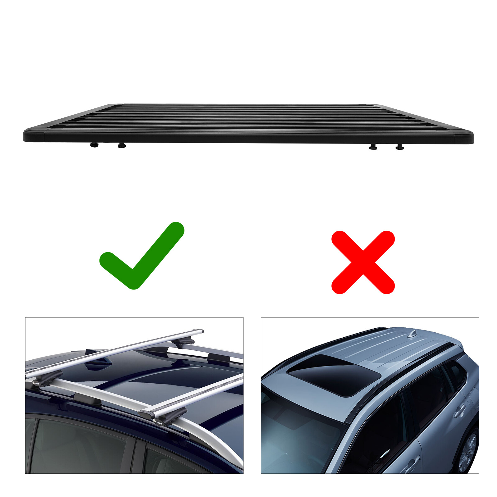 63" x 47.24" Aluminum Platform Flat Roof Rack, 440.92lbs Load Capacity, Universal Cargo Carrier for SUV TRUCK with Crossbars
