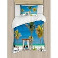 thumbnail image 3 of Tropical Duvet Cover Set Queen Size, Beach Beds among Palm Trees Paradise Coast Holiday Summer Ocean Sunbathing Picture, Decorative 3 Piece Bedding Set with 2 Pillow Shams, Multicolor, by Ambesonne, 3 of 3