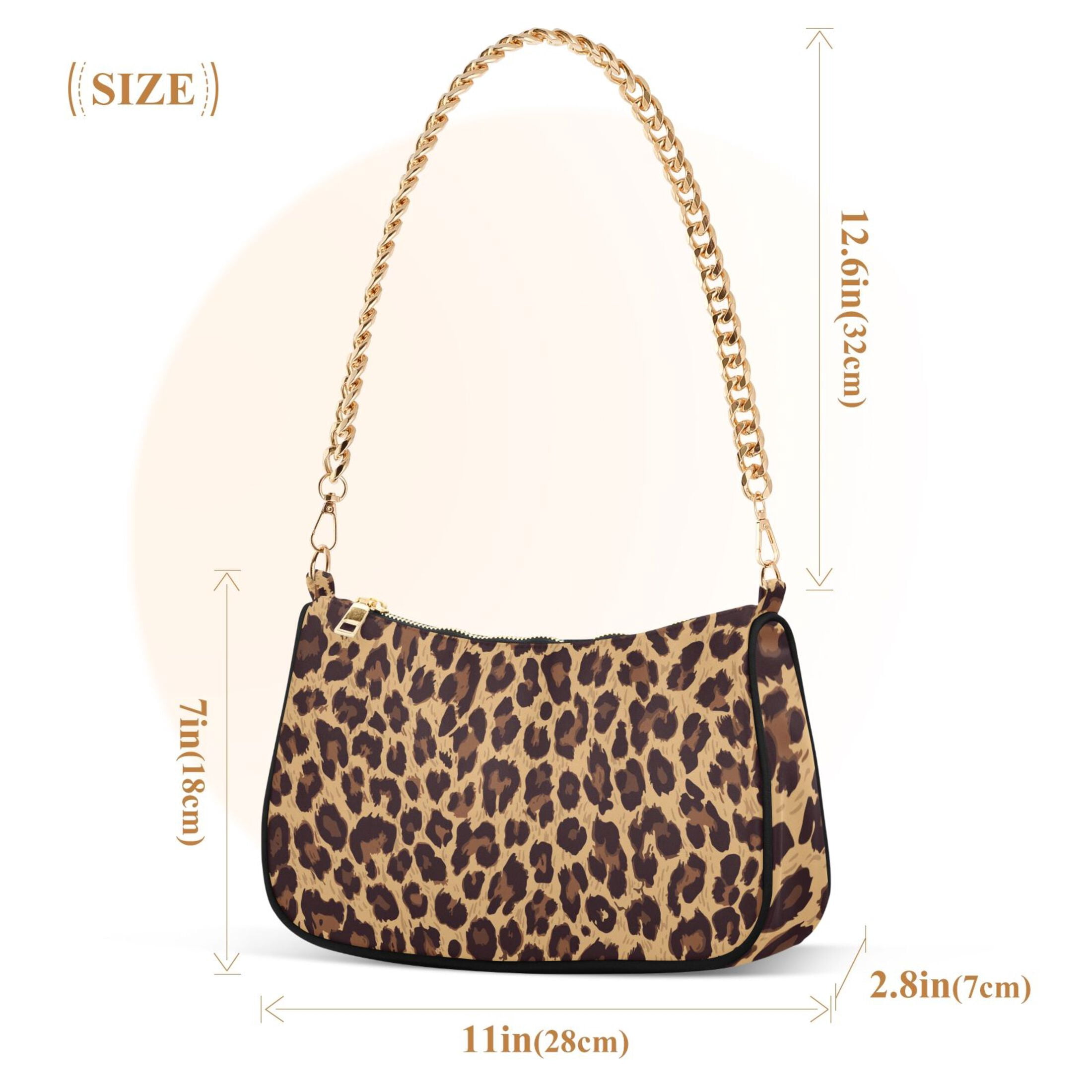 Brown Leopard Print Cheetah Womens Chain Shoulder Bag Tote Handbag Clutch Hobo Purse with Zipper for Travel Casual