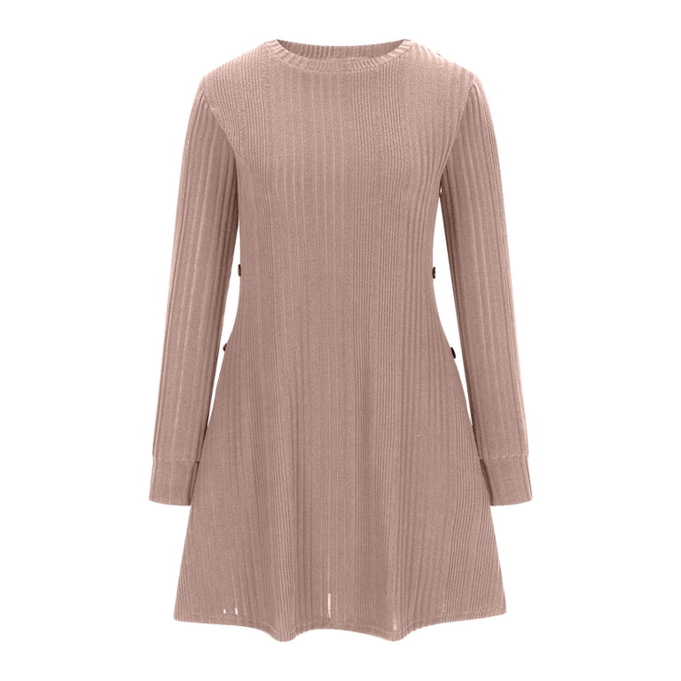 BangWanChi Fall Dresses for Women 2024 Ladies Solid Color Elegant Style  Temperament Wool Long Sleeved Round Neck A-line Skirt Dress - Walmart.com