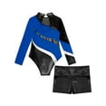 thumbnail image 6 of YiZYiF Kids Girls Tumble Long Sleeve Patchwork Gymnastics Leotard with Shorts 2-piece Dance Sports Outfit Royal Blue 8, 6 of 7