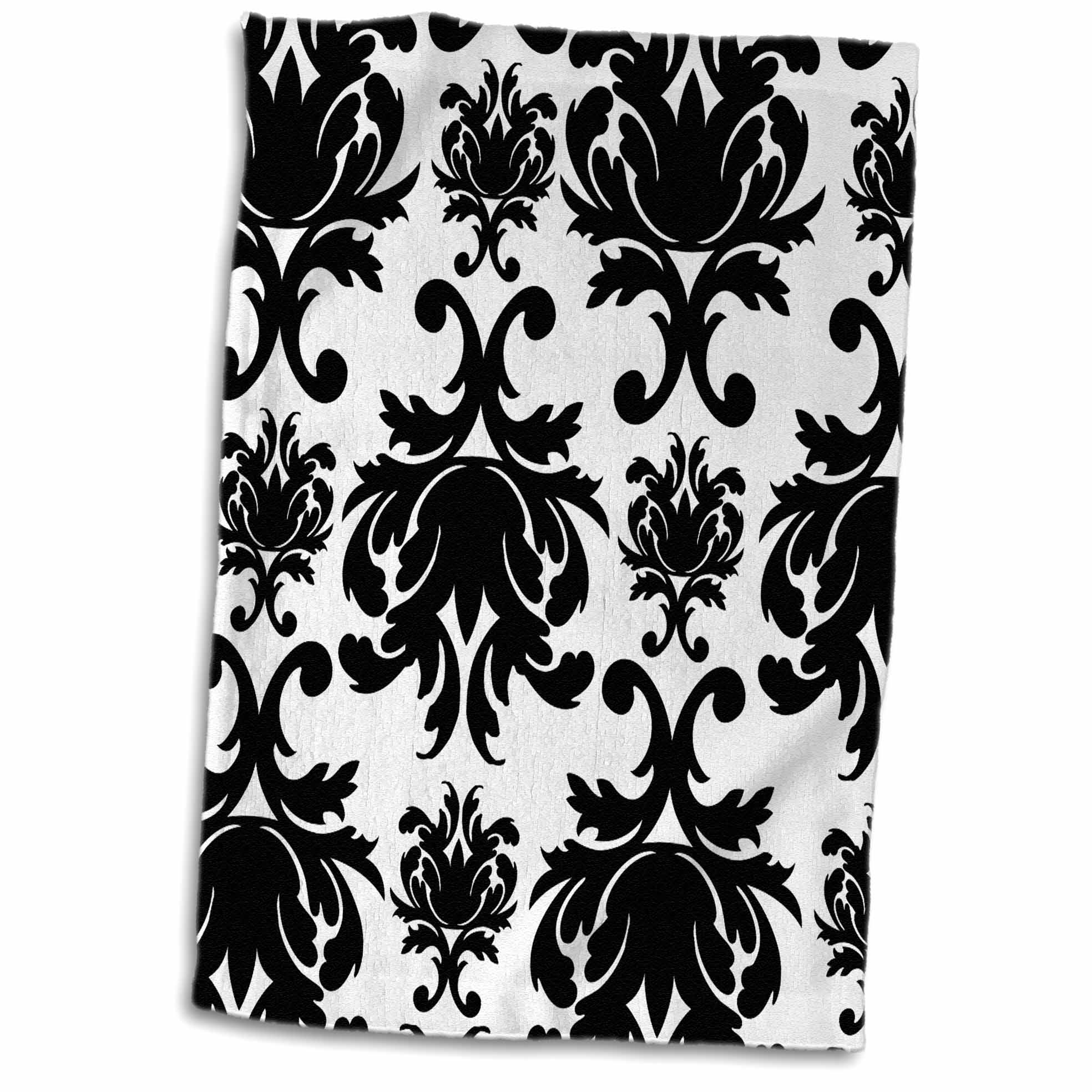 3dRose Large Black and White Chic Damask Towel, 15 by 22inch