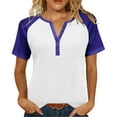 thumbnail image 2 of HongQid T-Shirts Basiques à Col en V pour Femmes, Tuniques à Blocs de Couleur, T-Shirts d'Été à Manches Courtes, Henley Décontracté en Coton, T-Shirts, 2 of 8