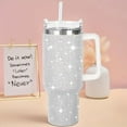 thumbnail image 3 of 1pc Stainless Steel Rhinestone Tumbler With Straw And Handle, Flat Bottom Cup, Glitter Cups Studded Skinny Tumblers Sparkly Gifts For Women, Modern Rhinestone Decor Tumbler For Home, Hand Wash Only, R, 3 of 5