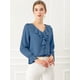 thumbnail image 2 of Blusa de gasa Allegra K con cuello En V volantes para mujer Azul polvoriento L, 2 of 6