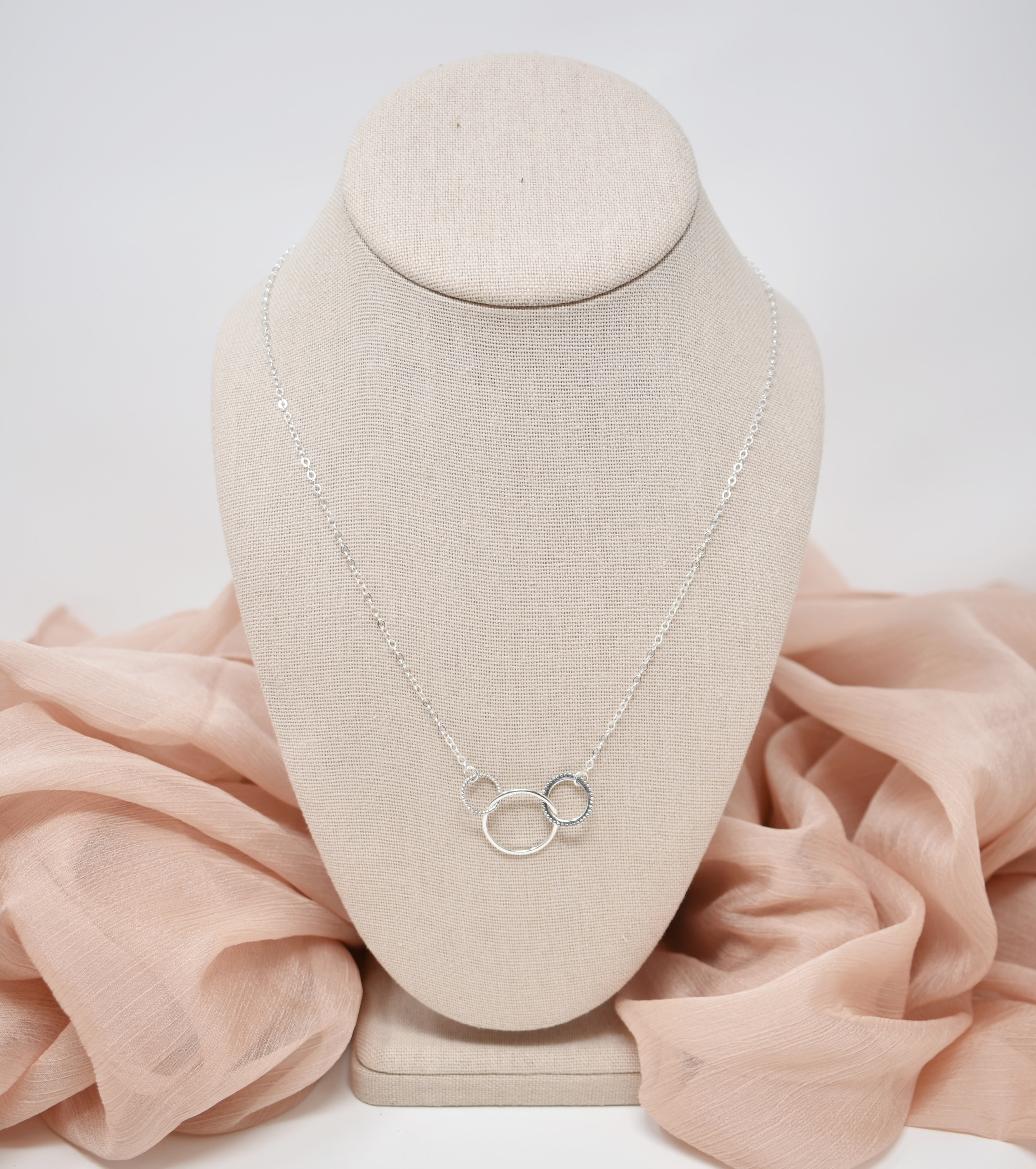 30th Birthday Necklace. Three Circle Pendant in Sterling Silver on an 18" Sterling Silver Cable Chain. 30th Birthday Gift.