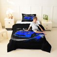 thumbnail image 2 of Castle Fairy Retro Racing Car Twin Comforter Sets 3-Piece for Boys, Checkered Flag Design Bedding Set for Bedroom, Blue Black,Black Reversible, 2 of 6