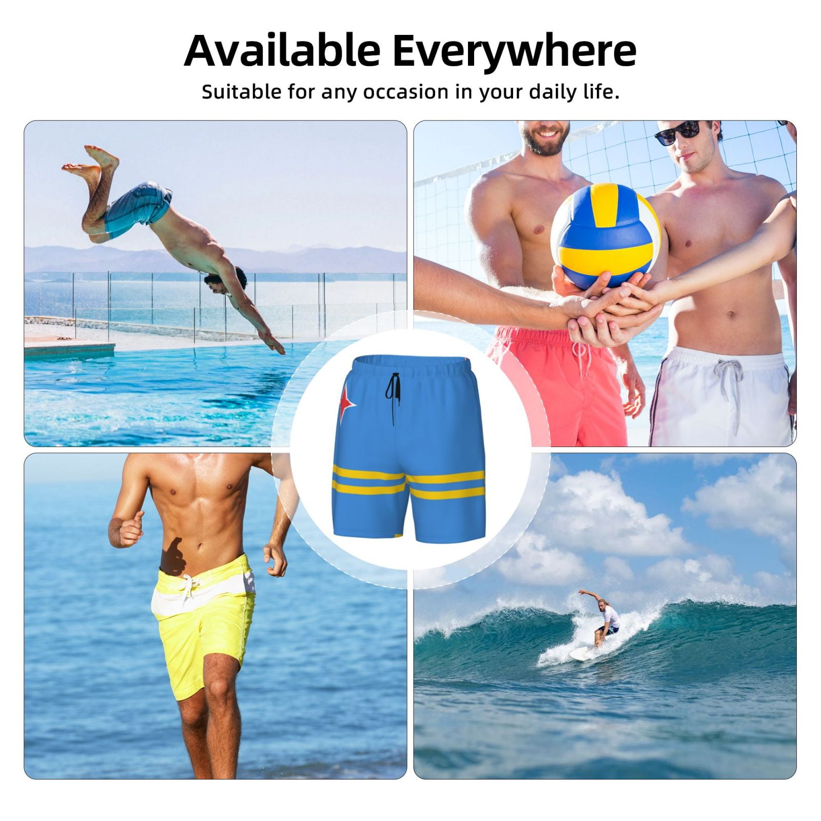 Men's Aruba Flag Swim Trunks with Compression Liner Bathing Suit Swimwear