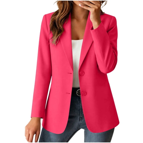 Edvintorg Blazers for Women Long Sleeve Business Casual Suit Jacket Solid Color Open Front Blazer Womens Clothing Hot Pink S-2XL