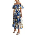 thumbnail image 4 of Liacowi Women Midi Dress Short Sleeve Off-shoulder Boho Flower Print Loose Swing Dress Summer Dress, 4 of 7