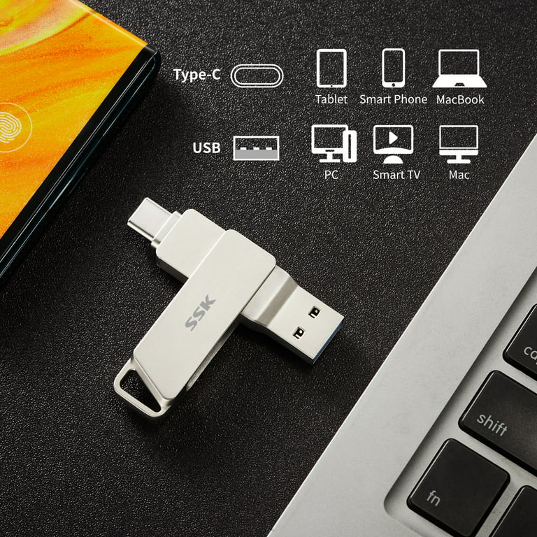 Type C Flash Drive, 2 in 1 OTG USB C+ USB 3.0 Dual Drive Waterproof Memory  Stick with Keychain Metal for Computer, MacBook,Google's Chromebook