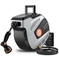 thumbnail image 1 of Sunpow Retractable Garden Hose Reel - 1/2 Inch X 50Ft Wall Mounted Hose Reel With 3/4 Inch Brass Fitting & 10 Function Sprayer Nozzle - Any Length Lock Auto Rewind System 180Swivel Bracket - Grey, 1 of 5