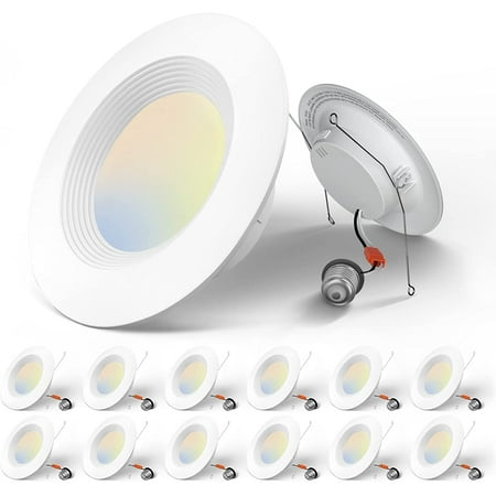 

KUSONG 5/6 inch 3CCT LED Recessed Lighting 12 Pack Dimmable IC & Damp Rated 12.5W=100W 950LM Can Lights with Baffle Trim 3000K/4000K/5000K Selectable Retrofit Installation - ETL & FCC Certified