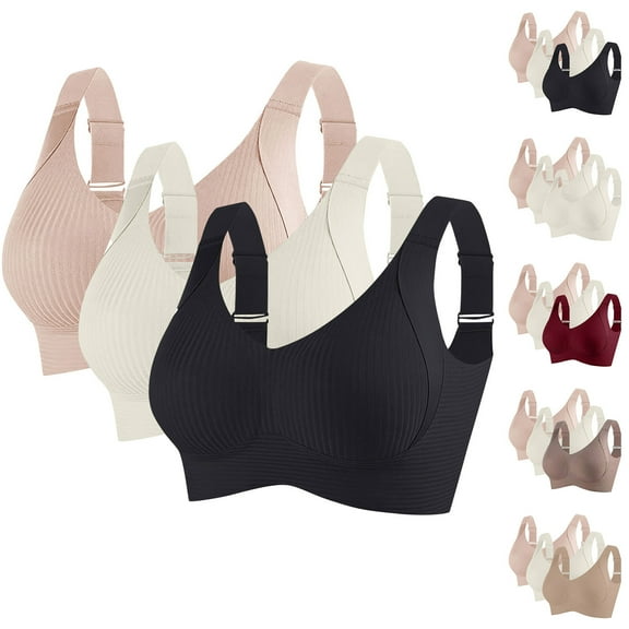 Sentmoon Women Bras Plus Size Push up No-Slip Bras for Women No Underwire Seamless Supportive Stretchy Sports Bras for Women Large Bust for All-Day Wear Beige M