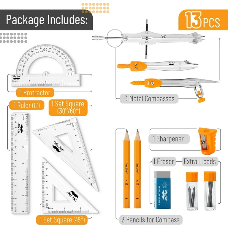 Mr. Pen- Geometry Set, 13 pcs, Compass for Geometry Compass