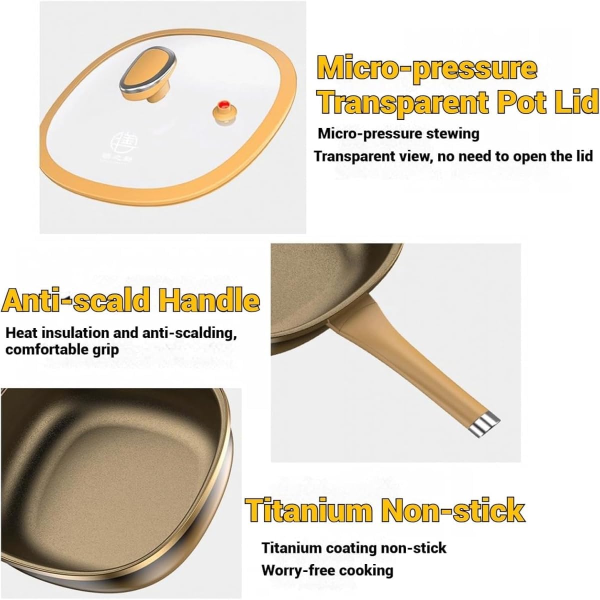12 Inch Titanium Alloy Non Stick Pot with Lid with Steamer Non Stick Frying Pan Set with Lids, Titanium Pans for Cooking Nonstick Frying Pan Cookware Sets, Multi-Purpose Deep Saute Pan