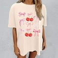 thumbnail image 2 of Tops For Women T-Shirts Oversized Cherry & Bow Print Graphic Summer Short Sleeve Fashion Clothing Beige L, 2 of 7