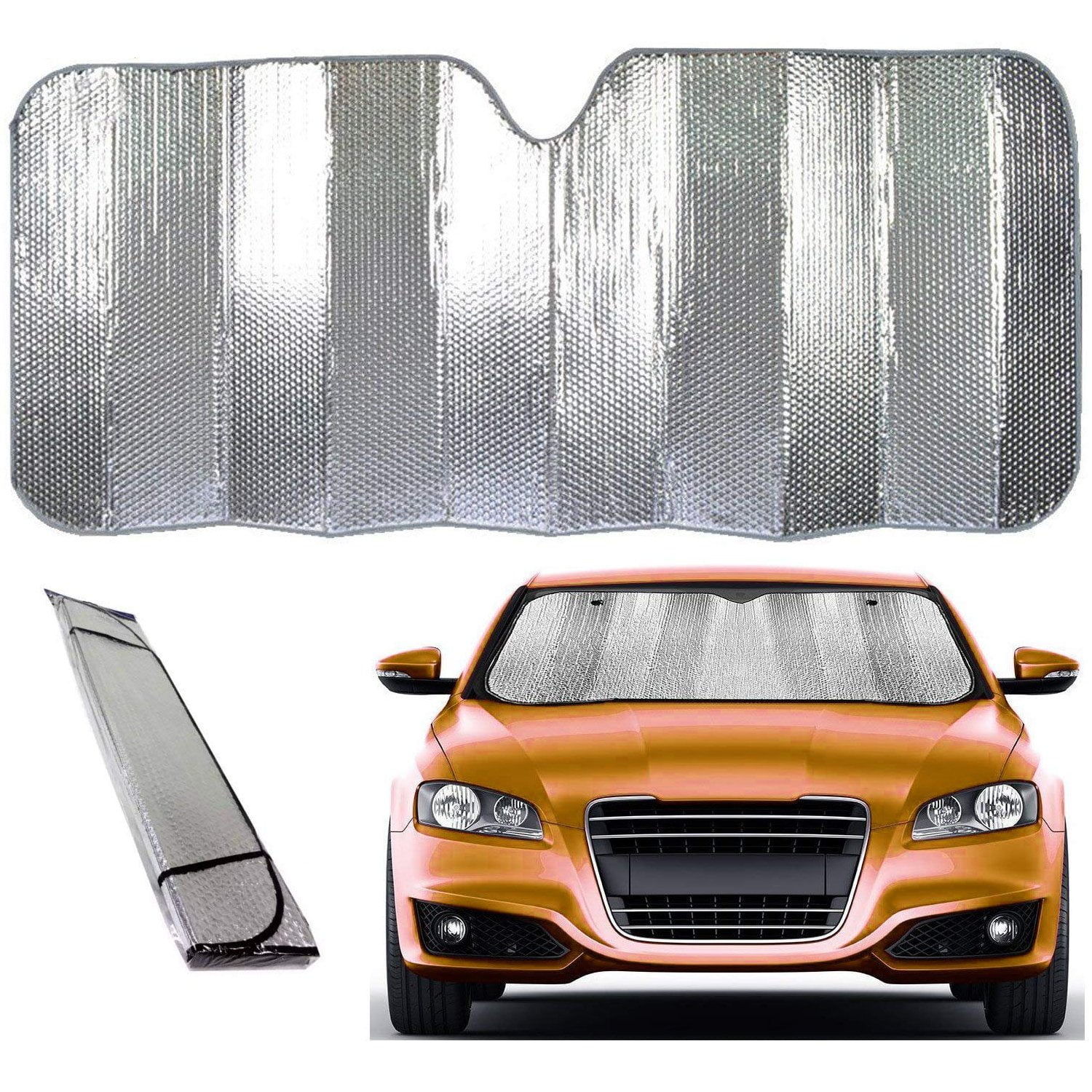 Zento Deals Silver Accordion Sunshade Car Windshield Sun Shade Reflector