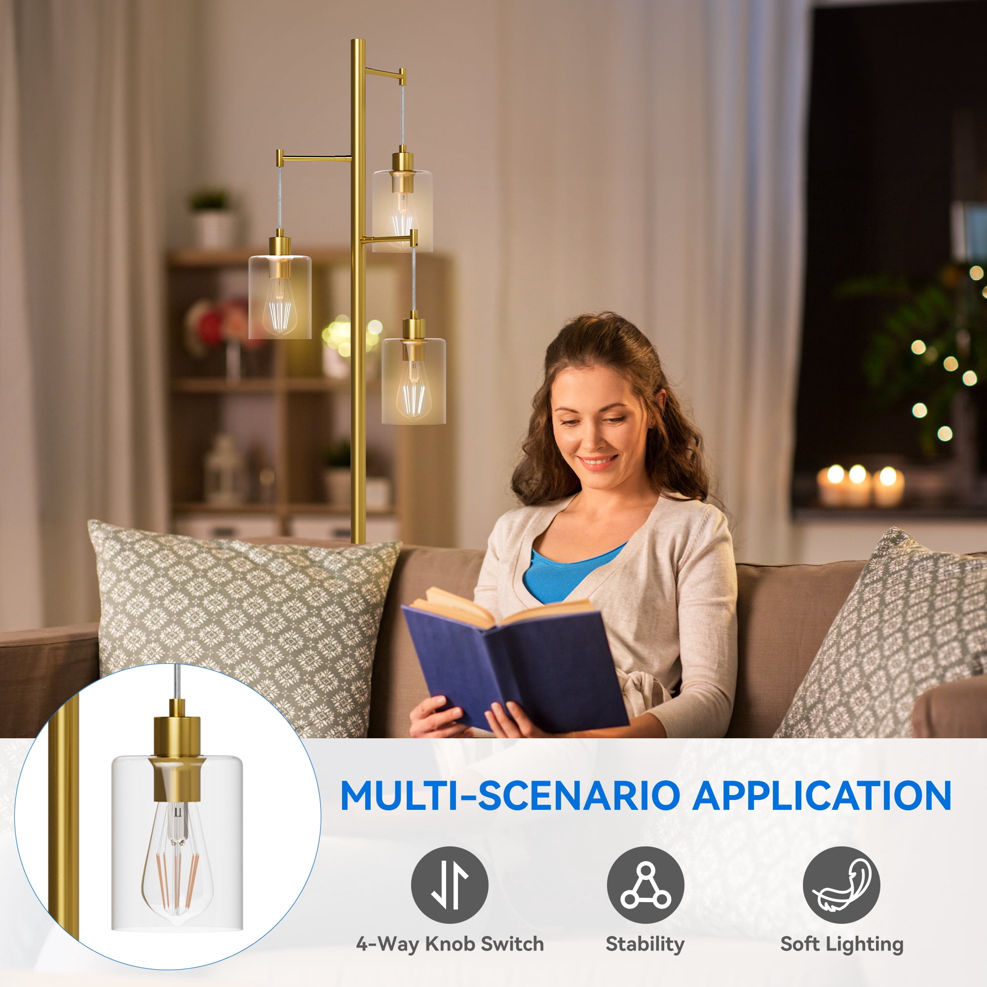 Uforic 3-Light Modern Tree Floor Lamp for Bedroom Office Living Room.(Bulbs Not Included)