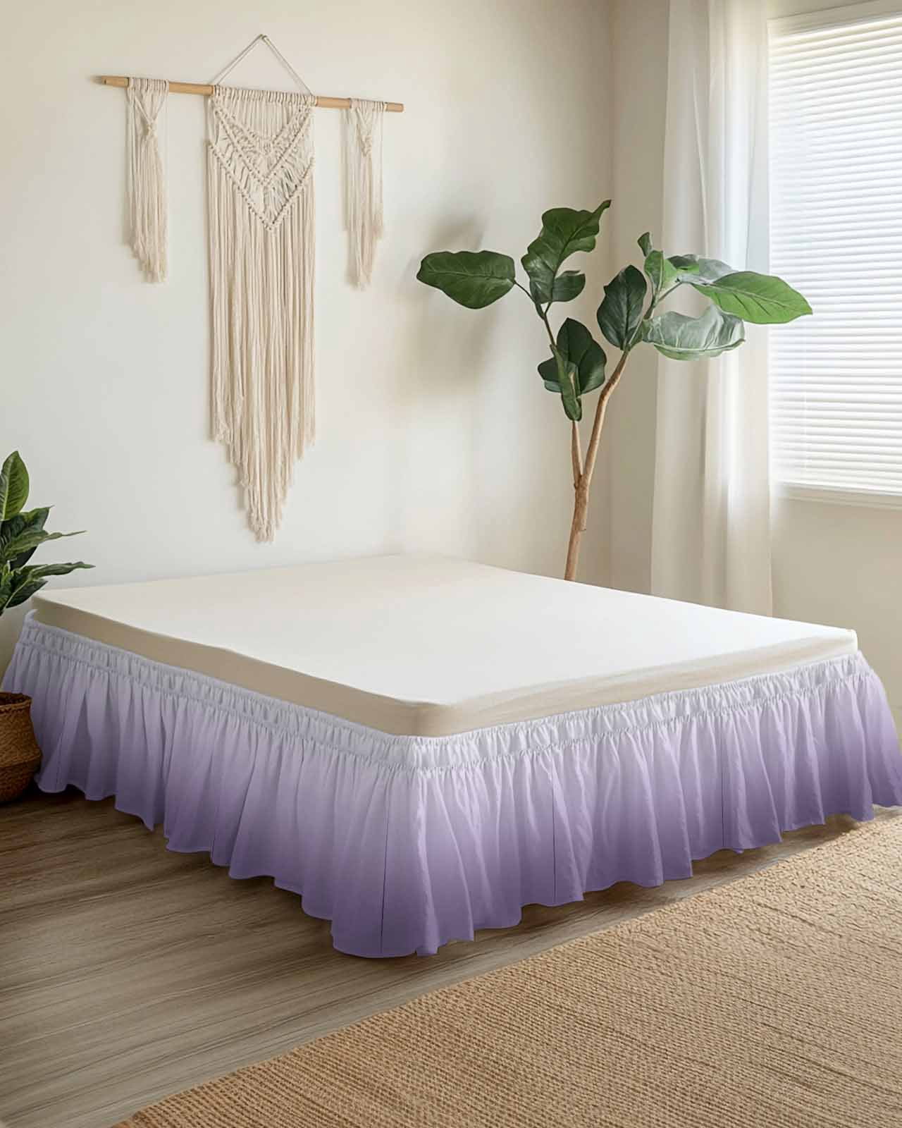 Purple Gradient Bed Skirt Queen Size 16" Drop Ruffled Wrap Around Bed Skirts Adjustable Elastic Bedskirt Dust Ruffle for Queen Size Bed