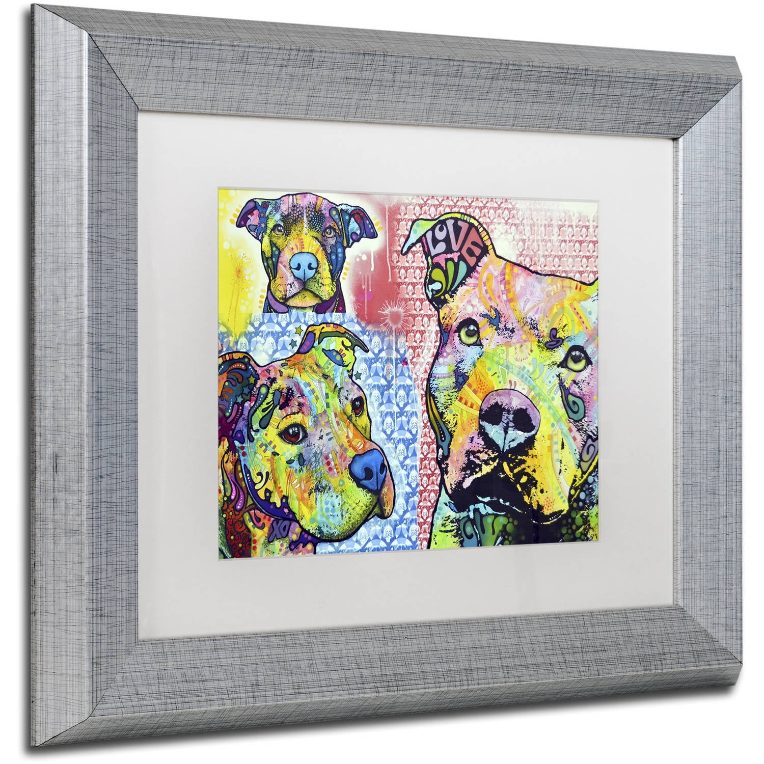 Trademark Fine Art "Thoughtful Pit Bull Part 3" Canvas Art by Dean Russo, White Matte, Silver Frame