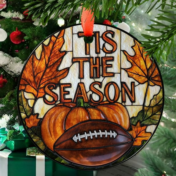 Tis the Season Stained Glass Suncatcher  Football, Pumpkin & Autumn Leaves Window Hanging  Rustic Fall Decor for Thanksgiving Lovers, Stained Glass Ornament 2025, Holiday
