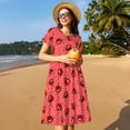 thumbnail image 4 of Naloa Ladybugs On Red Polka Dot Print Womens Summer A-Line Dress with Pockets,Short Sleeve Dresses,Flowy Beach Swing Dress for Vacation Travel, 4 of 6