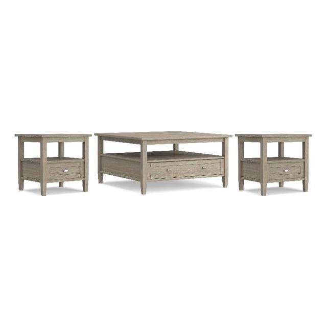 Table Basse en Bois Warm Shaker 36 Pouces WD & Tables d'Appoint 20 Pouces WD en Gris Vieilli