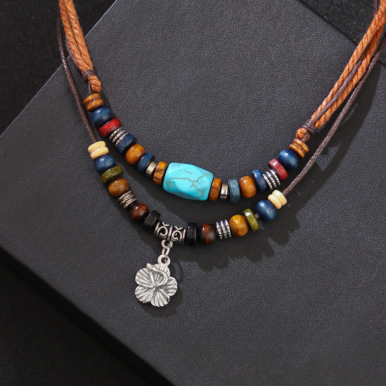 Vintage Brown Heishi Sterling Silver & Turquoise Bead Necklace -  Yourgreatfinds