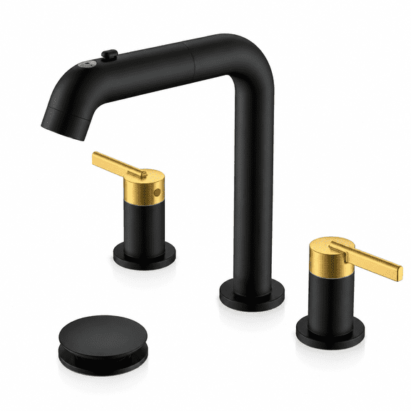 Black And Pull Down Widespread Bathroom Faucet 3 Hole 2 Handle | Out With Pop Up Drain & Supply Lines Cupc Certified 8 Inch For V
