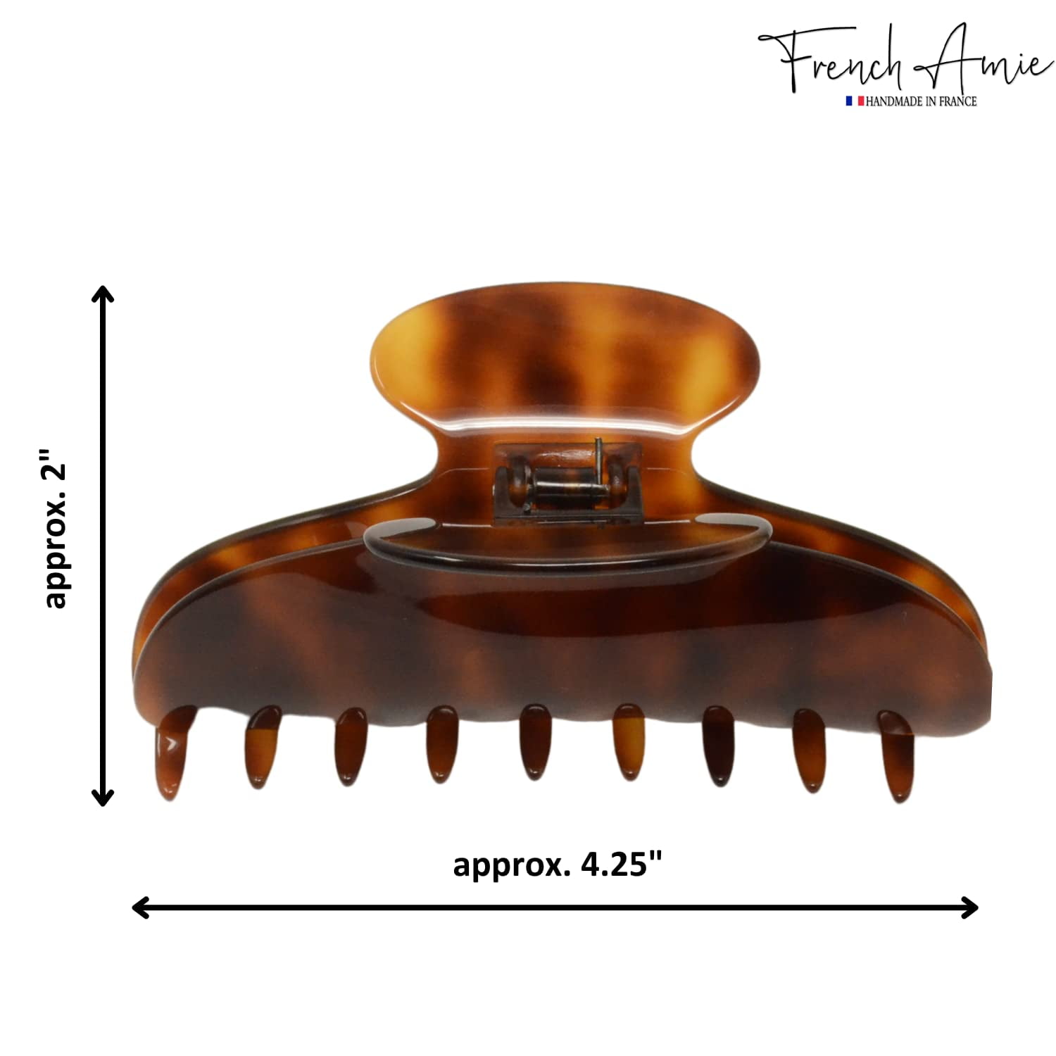 French Amie Thin Oval Large 4 1/4&rdquo; Handmade Celluloid Jaw Hair Claw for Women