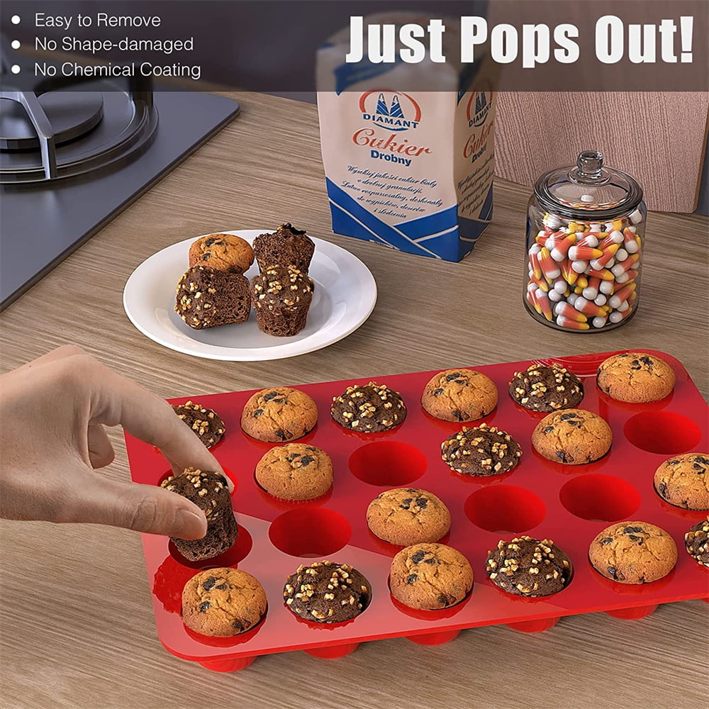 NOGIS Silicone Mini Muffin Pans Nonstick 24 Cup- Silicone Mini Cupcake Pans, Mini Muffin , Silicone Baking Molds for Homemade Muffins, Cupcakes, Tarts and Keto Bombs