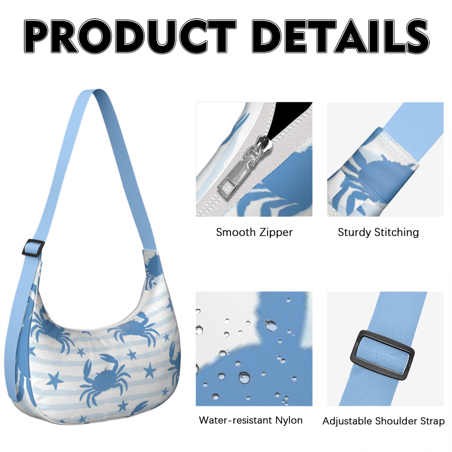 Marine Adorable Crab Crescent Cross Body Bag Small Crossbody Purse for Commuter Outdoor Enthusiast
