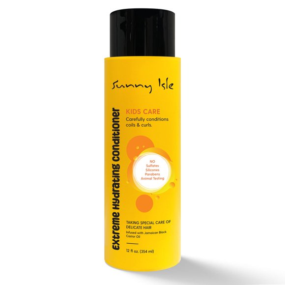 Sunny Isle Kids Care Extreme Hydrating Conditioner 12oz | Gentle Care Conditioner for Children's Coils, Waves & Curls | Infused with Jamaican Black Castor Oil | Silicone & Paraben FREE